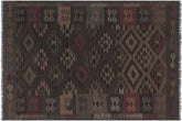 handmade Modern Kilim Charcoal Brown Hand-Woven RECTANGLE 100% WOOL area rug 6' x 8'