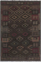 Flat Weave Kilim Antique Navaho Vintage handmade Geometric Kilim Charcoal Brown Hand-Woven Rectangle 100% Wool Area Rug 6x8