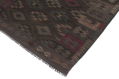 Flat Weave Kilim Antique Navaho Vintage handmade Geometric Kilim Charcoal Brown Hand-Woven Rectangle 100% Wool Area Rug 6x8