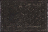 handmade Modern Kilim Black Blue Hand-Woven RECTANGLE 100% WOOL area rug 6' x 8'