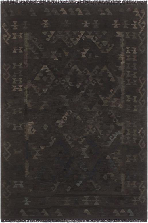 Flat Weave Kilim Antique Navaho Vintage handmade Geometric Kilim Black Blue Hand-Woven Rectangle 100% Wool Area Rug 6x8