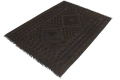 Flat Weave Kilim Antique Navaho Vintage handmade Geometric Kilim Black Blue Hand-Woven Rectangle 100% Wool Area Rug 5x6