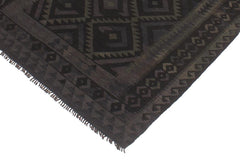 Flat Weave Kilim Antique Navaho Vintage handmade Geometric Kilim Black Blue Hand-Woven Rectangle 100% Wool Area Rug 5x6