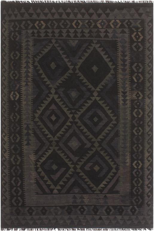 Flat Weave Kilim Antique Navaho Vintage handmade Geometric Kilim Black Blue Hand-Woven Rectangle 100% Wool Area Rug 5x6