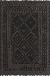 Flat Weave Kilim Antique Navaho Vintage handmade Geometric Kilim Black Blue Hand-Woven Rectangle 100% Wool Area Rug 5x6