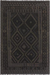 Flat Weave Kilim Antique Navaho Vintage handmade Geometric Kilim Black Blue Hand-Woven Rectangle 100% Wool Area Rug 5x6