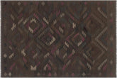 handmade Modern Kilim Brown Blue Hand-Woven RECTANGLE 100% WOOL area rug 6' x 8'