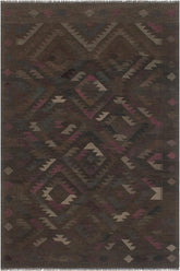 Flat Weave Kilim Antique Navaho Vintage handmade Geometric Kilim Brown Blue Hand-Woven Rectangle 100% Wool Area Rug 6x8