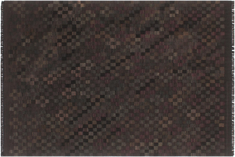handmade Modern Kilim Black Brown Hand-Woven RECTANGLE 100% WOOL area rug 5' x 7'