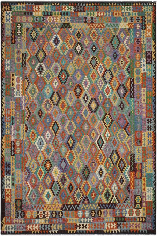Flat Weave Kilim Antique Navaho Vintage handmade Geometric Kilim Rust Brown Hand-Woven Rectangle 100% Wool Area Rug 10x13
