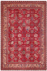 Traditional handmade Persian vintage distressed Red Beige Hand Knotted RECTANGLE 100% WOOL area rug 10 x 13