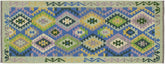 handmade Geometric Kilim Blue Gold Hand-Woven RUNNER 100% WOOL area rug 3 x 6