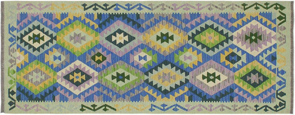 Flat Weave Kilim Antique Navaho Vintage handmade Geometric Kilim Blue Gold Hand-Woven Runner 100% Wool Area Rug 3x6