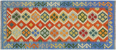 handmade Geometric Kilim Rust Blue Hand-Woven RUNNER 100% WOOL area rug 3 x 6