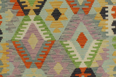 Flat Weave Kilim Antique Navaho Vintage handmade Geometric Kilim Blue Gold Hand-Woven Runner 100% Wool Area Rug 3x10