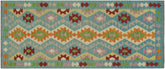 handmade Geometric Kilim Blue Red Hand-Woven RUNNER 100% WOOL area rug 3' x 6'
