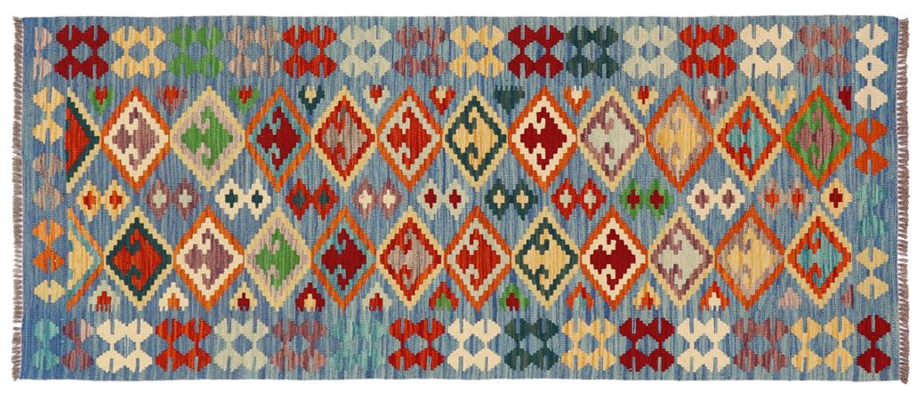 Flat Weave Kilim Antique Navaho Vintage handmade Geometric Kilim Blue Rust Hand-Woven Runner 100% Wool Area Rug 3x7