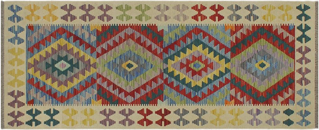 Flat Weave Kilim Antique Navaho Vintage handmade Geometric Kilim Blue Beige Hand-Woven Runner 100% Wool Area Rug 3x6