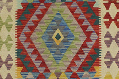 Flat Weave Kilim Antique Navaho Vintage handmade Geometric Kilim Blue Beige Hand-Woven Runner 100% Wool Area Rug 3x6