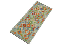 Flat Weave Kilim Antique Navaho Vintage handmade Geometric Kilim Rust Blue Hand-Woven Runner 100% Wool Area Rug 3x6