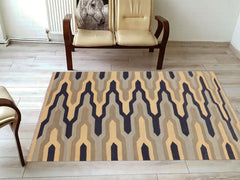 handmade Modern Kilim Blue Gray Hand-Woven RECTANGLE 100% WOOL area rug 5x7