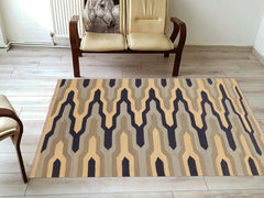 Flat Weave Kilim Antique Navaho Vintage handmade Modern Kilim Blue Gray Hand-Woven Rectangle 100% Wool Area Rug 5x7