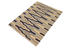 Flat Weave Kilim Antique Navaho Vintage handmade Modern Kilim Blue Gray Hand-Woven Rectangle 100% Wool Area Rug 5x7