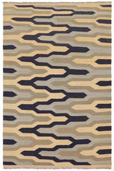 Flat Weave Kilim Antique Navaho Vintage handmade Modern Kilim Blue Gray Hand-Woven Rectangle 100% Wool Area Rug 5x7