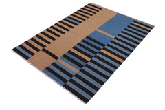 Flat Weave Kilim Antique Navaho Vintage handmade Modern Kilim Blue Brown Hand-Woven Rectangle 100% Wool Area Rug 6x8