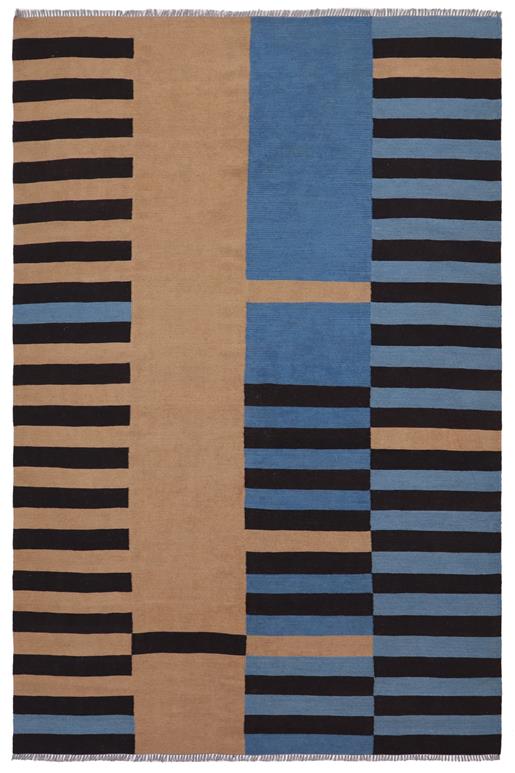 Flat Weave Kilim Antique Navaho Vintage handmade Modern Kilim Blue Brown Hand-Woven Rectangle 100% Wool Area Rug 6x8
