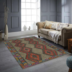 Flat Weave Kilim Antique Navaho Vintage handmade Geometric Kilim Red Charcoal Hand-Woven Rectangle 100% Wool Area Rug 6x8