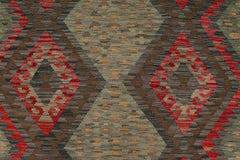 Flat Weave Kilim Antique Navaho Vintage handmade Geometric Kilim Red Charcoal Hand-Woven Rectangle 100% Wool Area Rug 6x8