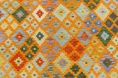 Flat Weave Kilim Antique Navaho Vintage handmade Geometric Kilim Orange Blue Hand-Woven Rectangle 100% Wool Area Rug 6x8