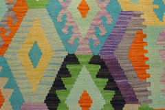 Flat Weave Kilim Antique Navaho Vintage handmade Geometric Kilim Blue Orange Hand-Woven Rectangle 100% Wool Area Rug 4x6