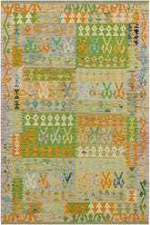 Flat Weave Kilim Antique Navaho Vintage handmade Geometric Kilim Blue Purple Hand-Woven Rectangle 100% Wool Area Rug 4x6