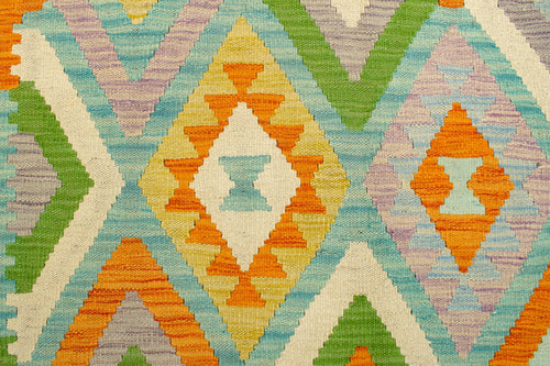 handmade Geometric Kilim Blue Orange Hand-Woven RECTANGLE 100% WOOL area rug 4 x 6