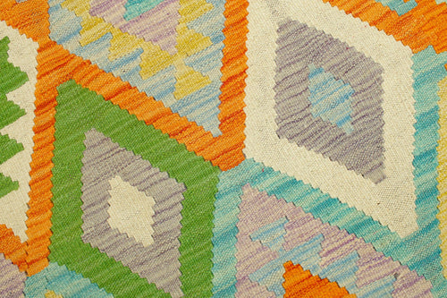handmade Geometric Kilim Blue Orange Hand-Woven RECTANGLE 100% WOOL area rug 4 x 6