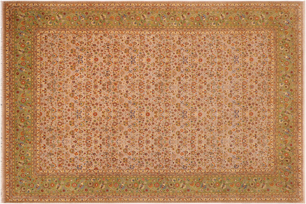 handmade Transitional Veg Dye Lt. Gray Green Hand Knotted RECTANGLE 100% WOOL area rug 10' x 14'