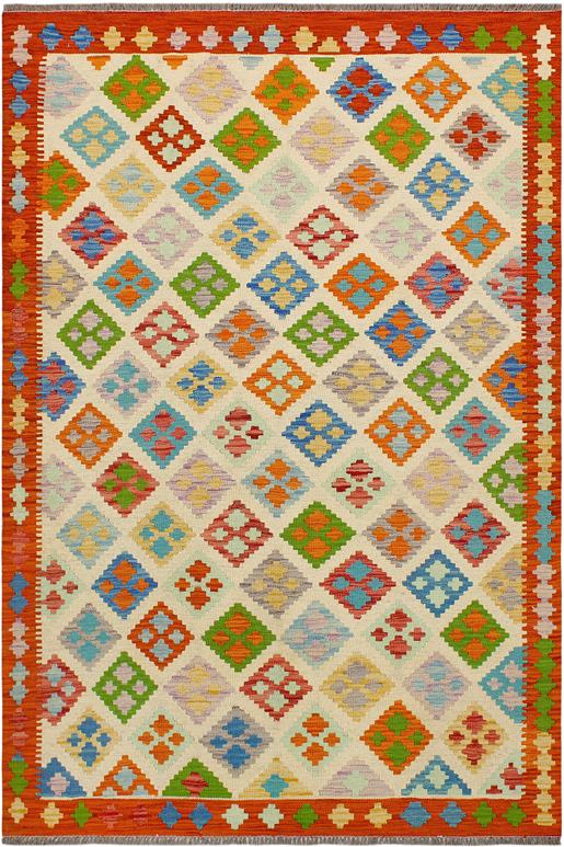 Flat Weave Kilim Antique Navaho Vintage handmade Geometric Kilim Beige Rust Hand-Woven Rectangle 100% Wool Area Rug 5x7