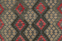 Flat Weave Kilim Antique Navaho Vintage handmade Geometric Kilim Charcoal Red Hand-Woven Rectangle 100% Wool Area Rug 6x8