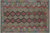 handmade Geometric Kilim Charcoal Red Hand-Woven RECTANGLE 100% WOOL area rug 6 x 8