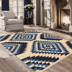 Flat Weave Kilim Antique Navaho Vintage handmade Modern Kilim Beige Blue Hand-Woven Rectangle 100% Wool Area Rug 6x9