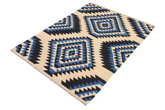 Flat Weave Kilim Antique Navaho Vintage handmade Modern Kilim Beige Blue Hand-Woven Rectangle 100% Wool Area Rug 6x9