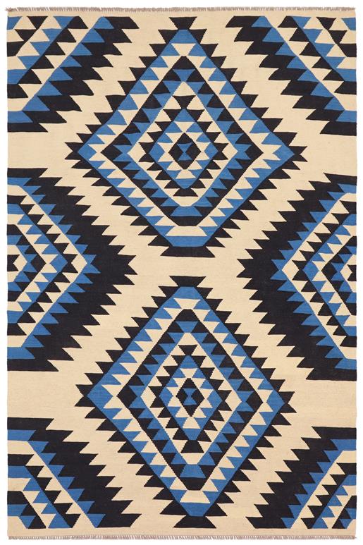 Flat Weave Kilim Antique Navaho Vintage handmade Modern Kilim Beige Blue Hand-Woven Rectangle 100% Wool Area Rug 6x9