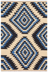 Flat Weave Kilim Antique Navaho Vintage handmade Modern Kilim Beige Blue Hand-Woven Rectangle 100% Wool Area Rug 6x9