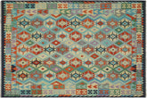 handmade Geometric Kilim Rust Blue Hand-Woven RECTANGLE 100% WOOL area rug 8 x 10