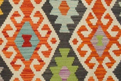 Flat Weave Kilim Antique Navaho Vintage handmade Geometric Kilim Rust Charcoal Hand-Woven Rectangle 100% Wool Area Rug 5x6