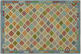 handmade Geometric Kilim Beige Blue Hand-Woven RECTANGLE 100% WOOL area rug 6 x 8
