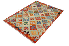 Flat Weave Kilim Antique Navaho Vintage handmade Geometric Kilim Blue Rust Hand-Woven Rectangle 100% Wool Area Rug 3x5