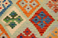 Flat Weave Kilim Antique Navaho Vintage handmade Geometric Kilim Blue Rust Hand-Woven Rectangle 100% Wool Area Rug 3x5